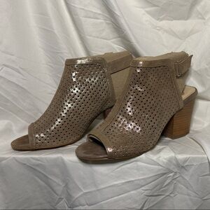 Isola Metallic Tan Peep-Toe Ankle Booties